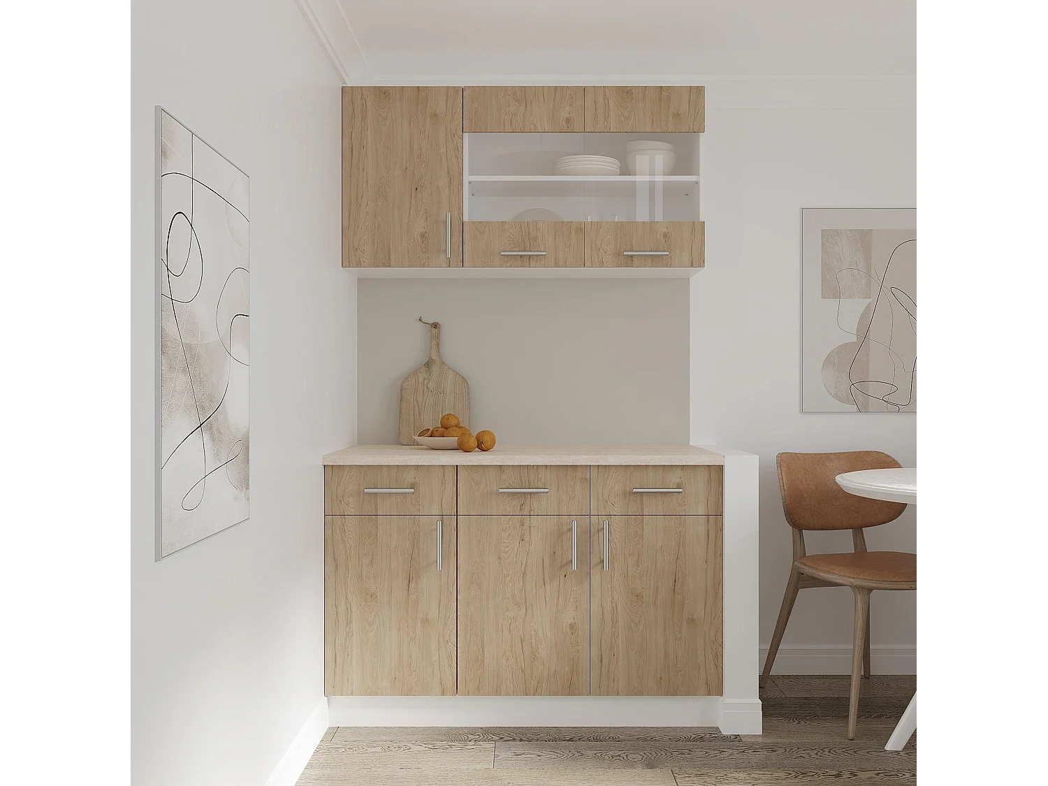 Meuble bas haaus Karo, 2 tiroirs, 2 portes, Bois naturel/Blanc, 80 x 50 x 80 cm