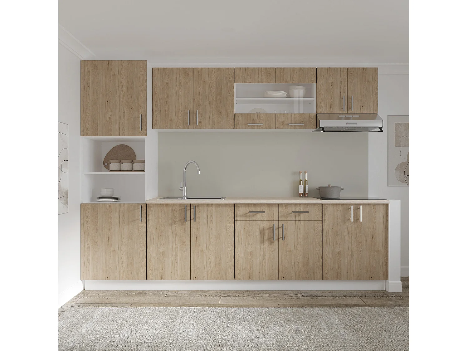 Meuble bas haaus Karo, 2 tiroirs, 2 portes, Bois naturel/Blanc, 80 x 50 x 80 cm