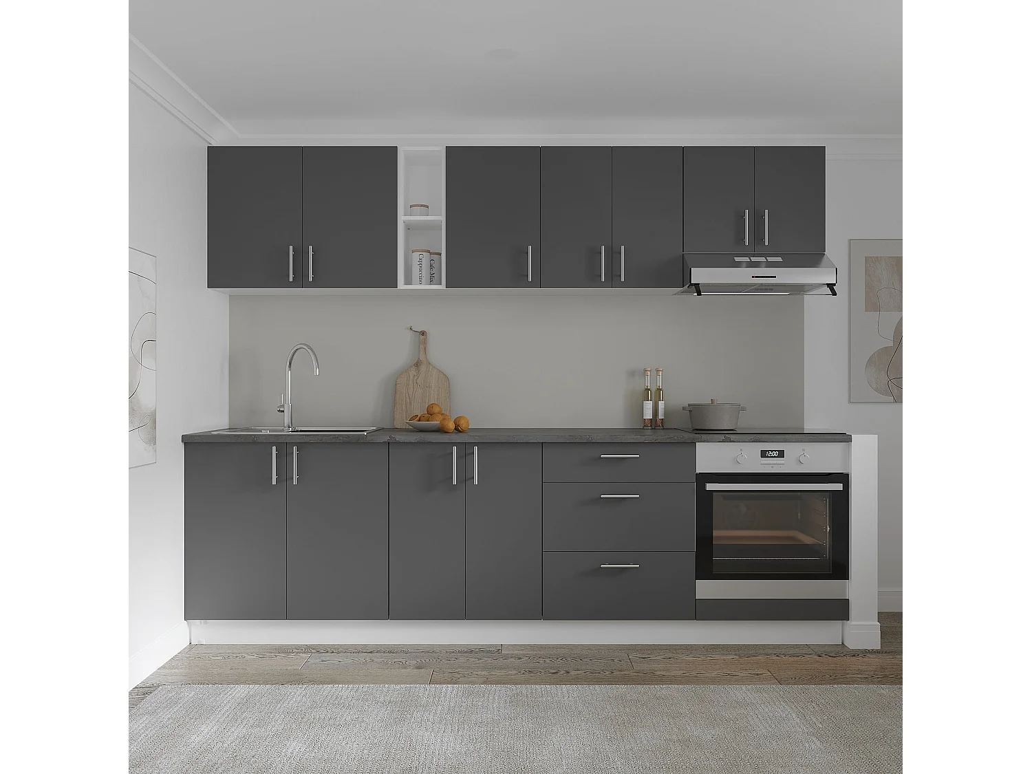 Meuble pour four haaus Karo, Anthracite/Blanc, 60 x 50 x 80 cm