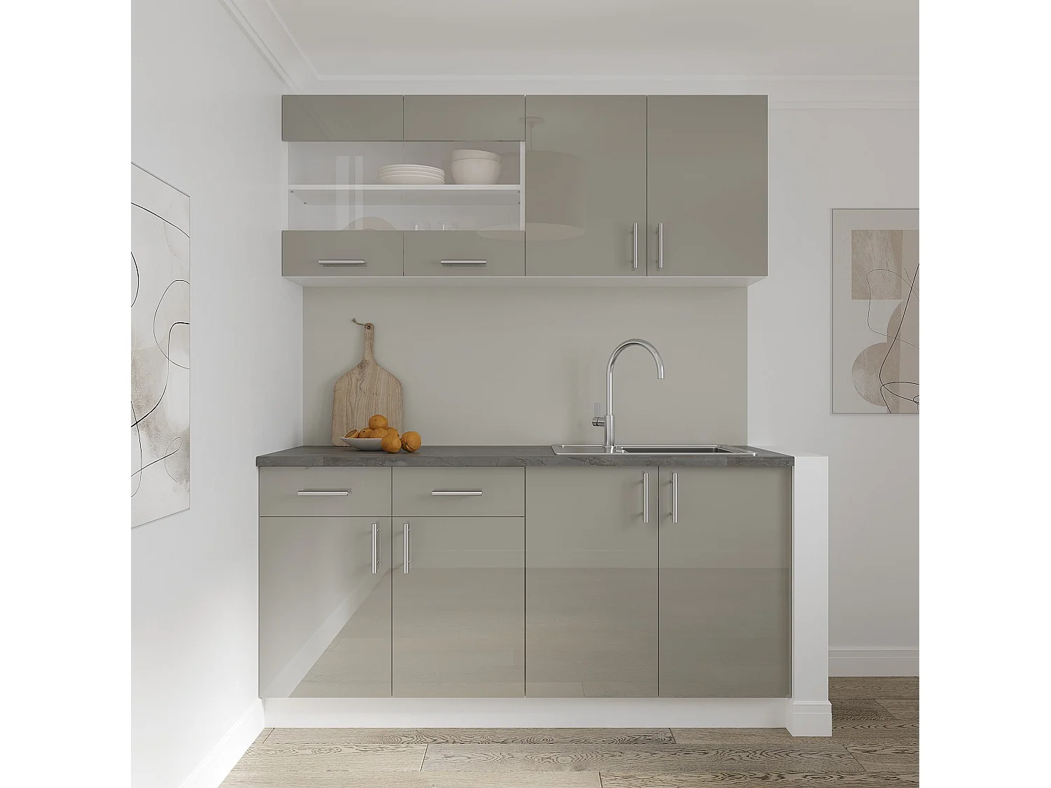 Spülenschrank Karo, 2 Türen, Hochglanz Grau/Weiß, MDF, 80 x 50 x 80 cm