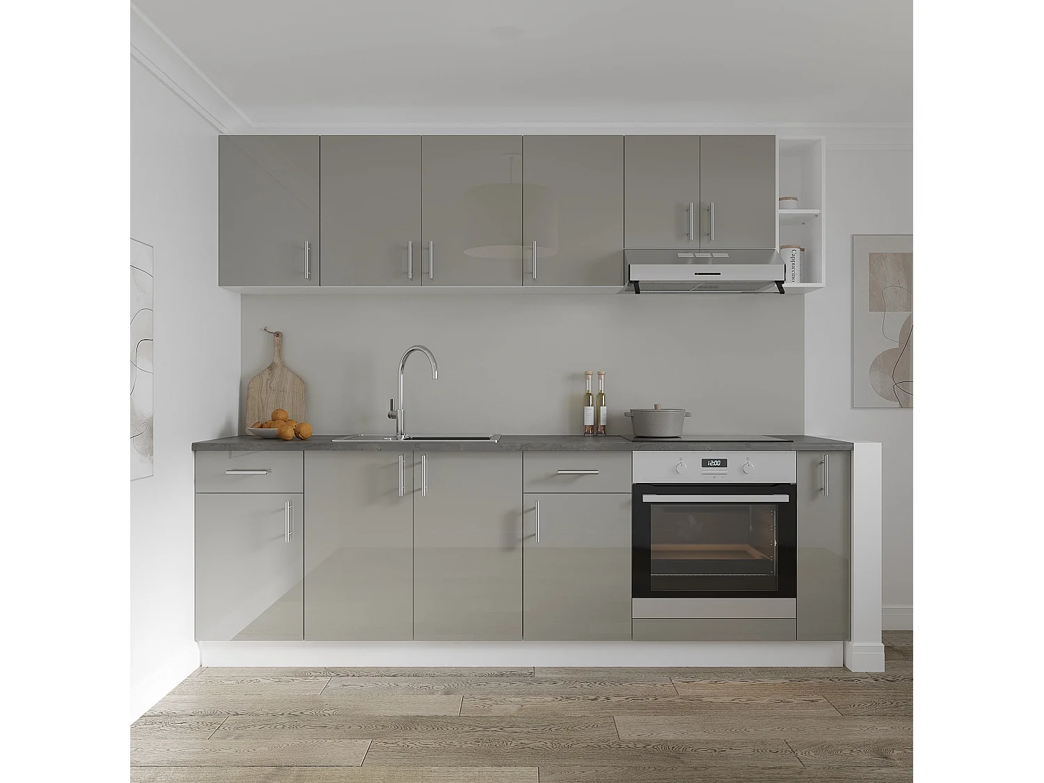 Spülenschrank Karo, 2 Türen, Hochglanz Grau/Weiß, MDF, 80 x 50 x 80 cm