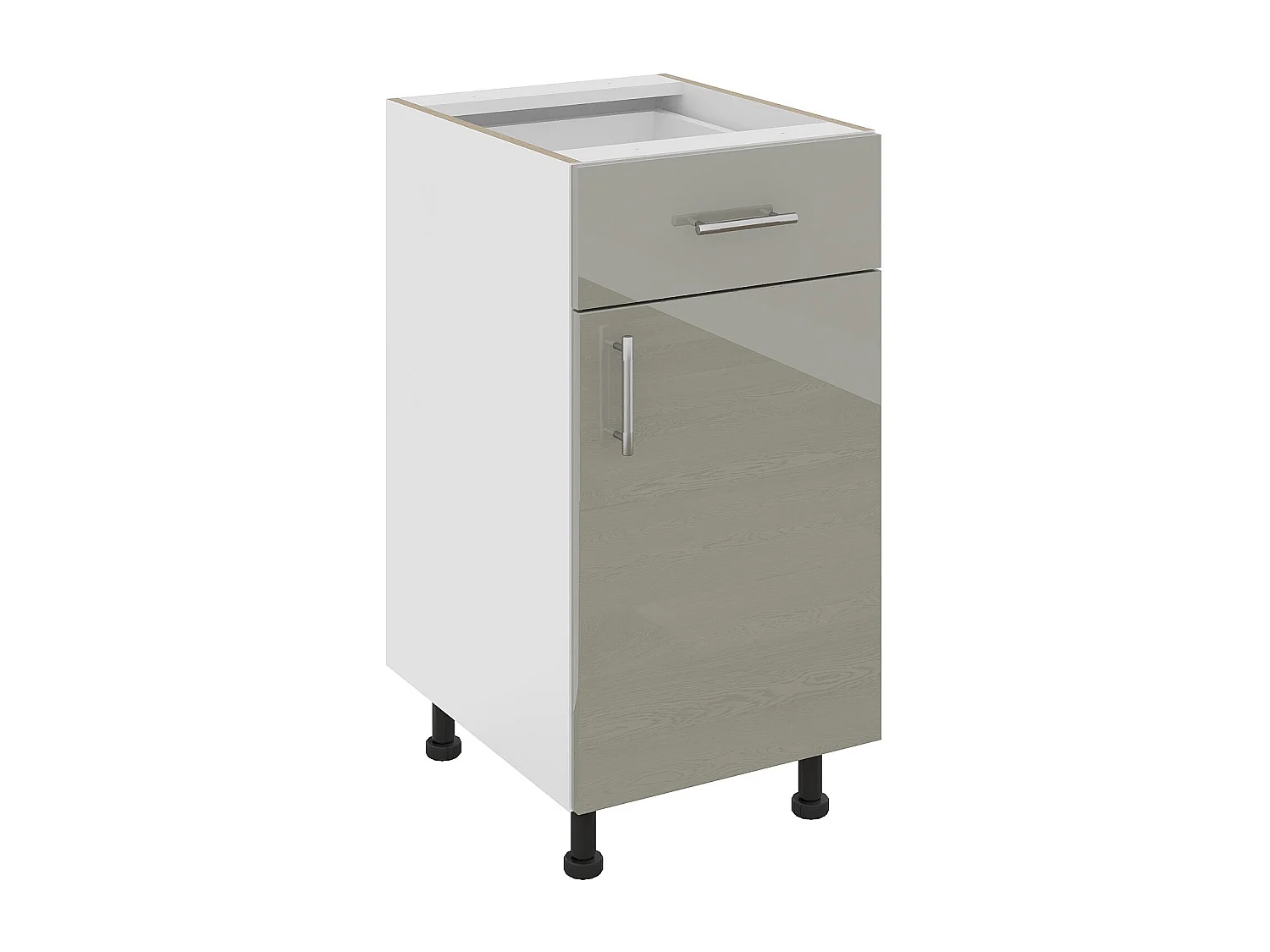 Móvel base Karo, 1 gaveta, 1 porta, cinza brilhante/branco, MDF, 40 x 50 x 80 cm