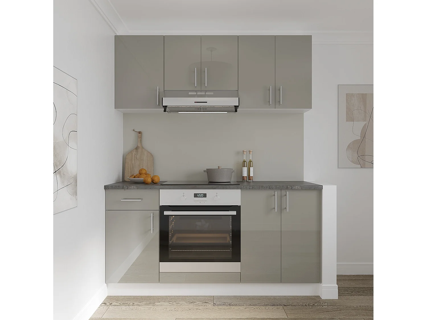 Móvel base Karo, 1 gaveta, 1 porta, cinza brilhante/branco, MDF, 40 x 50 x 80 cm