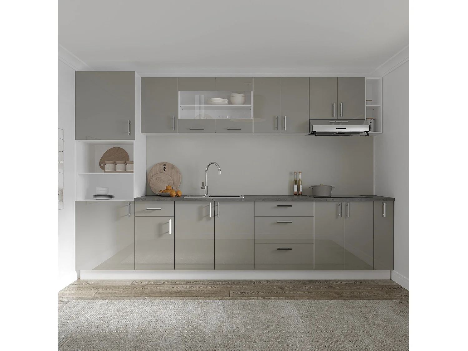 Unterschrank Karo, 1 Schublade, 1 Tür, Hochglanz Grau/Weiß, MDF, 40 x 50 x 80 cm