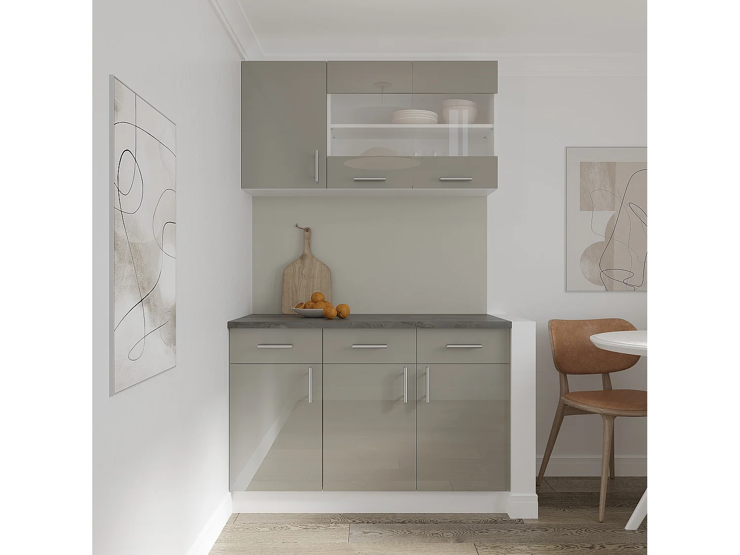 Meuble bas haaus Karo, 2 tiroirs, 2 portes, Gris Brillant/Blanc, MDF, 80 x 50 x 80 cm
