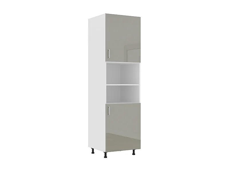 Colonna haaus Karo, 2 ante, con vano per forno, Grigio Lucido/Bianco, MDF, 60 x 50 x 200 cm