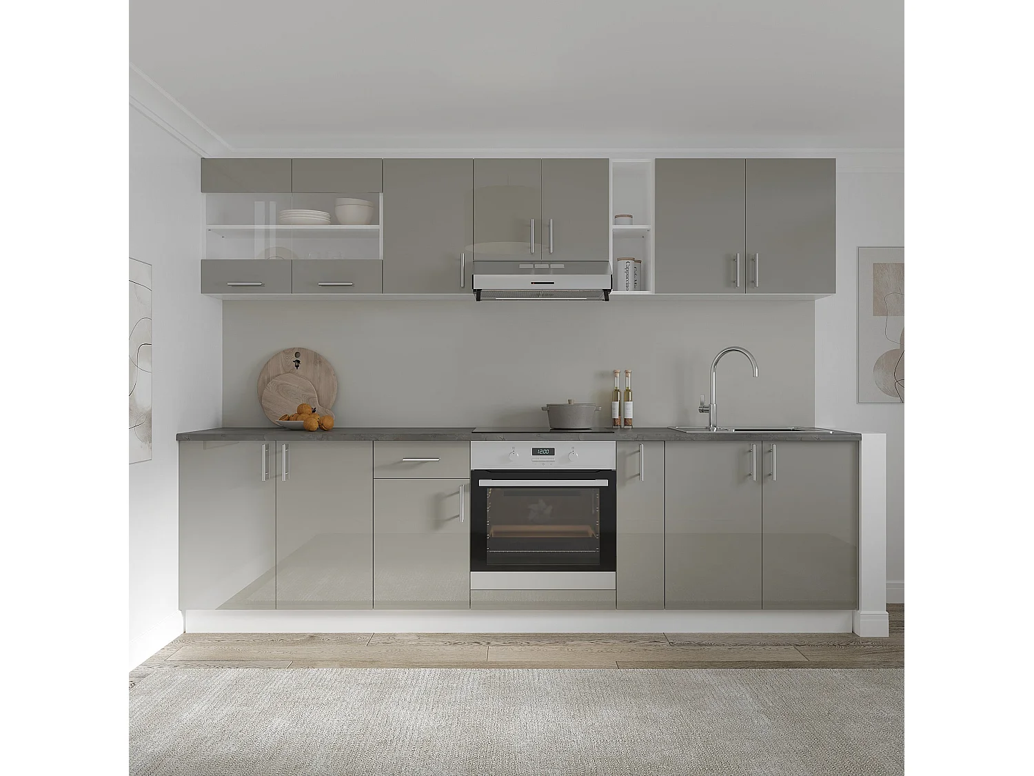 Base haaus Karo, 2 ante, Grigio Lucido/Bianco, MDF, 80 x 50 x 80 cm