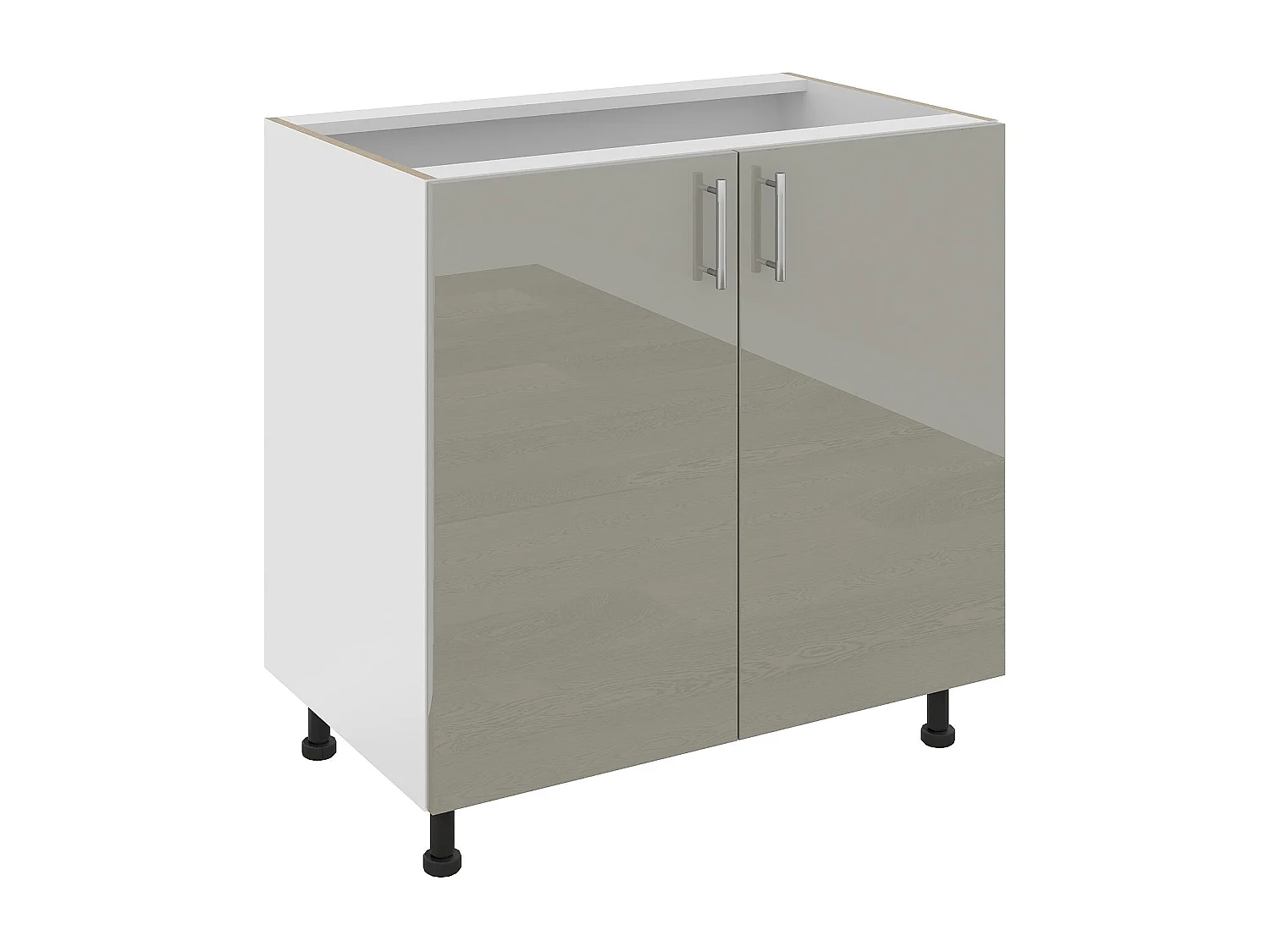 Meuble bas haaus Karo, 2 portes, Gris Brillant/Blanc, MDF, 80 x 50 x 80 cm