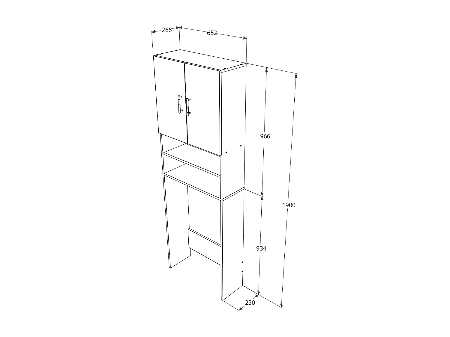 Armário para máquina de lavar roupa haaus Fyn, Betão/Branco, 65 x 27 x 190 cm