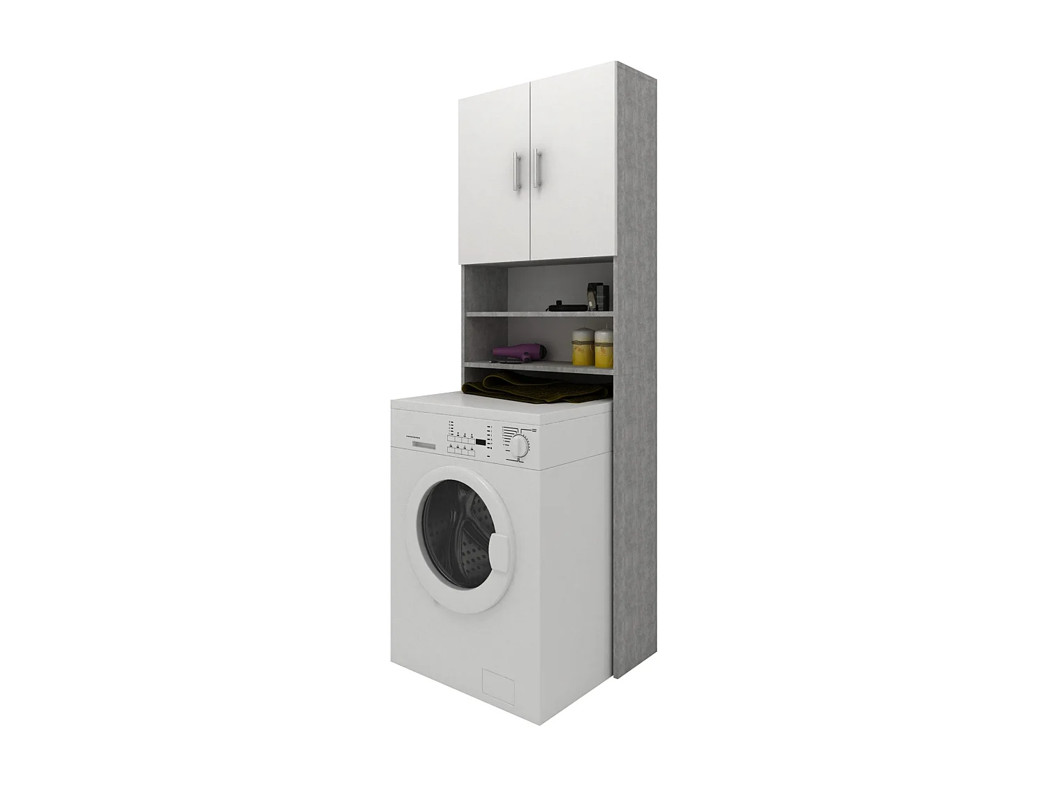 Armoire pour machine à laver haaus Fyn, Béton/Blanc, 65 x 27 x 190 cm