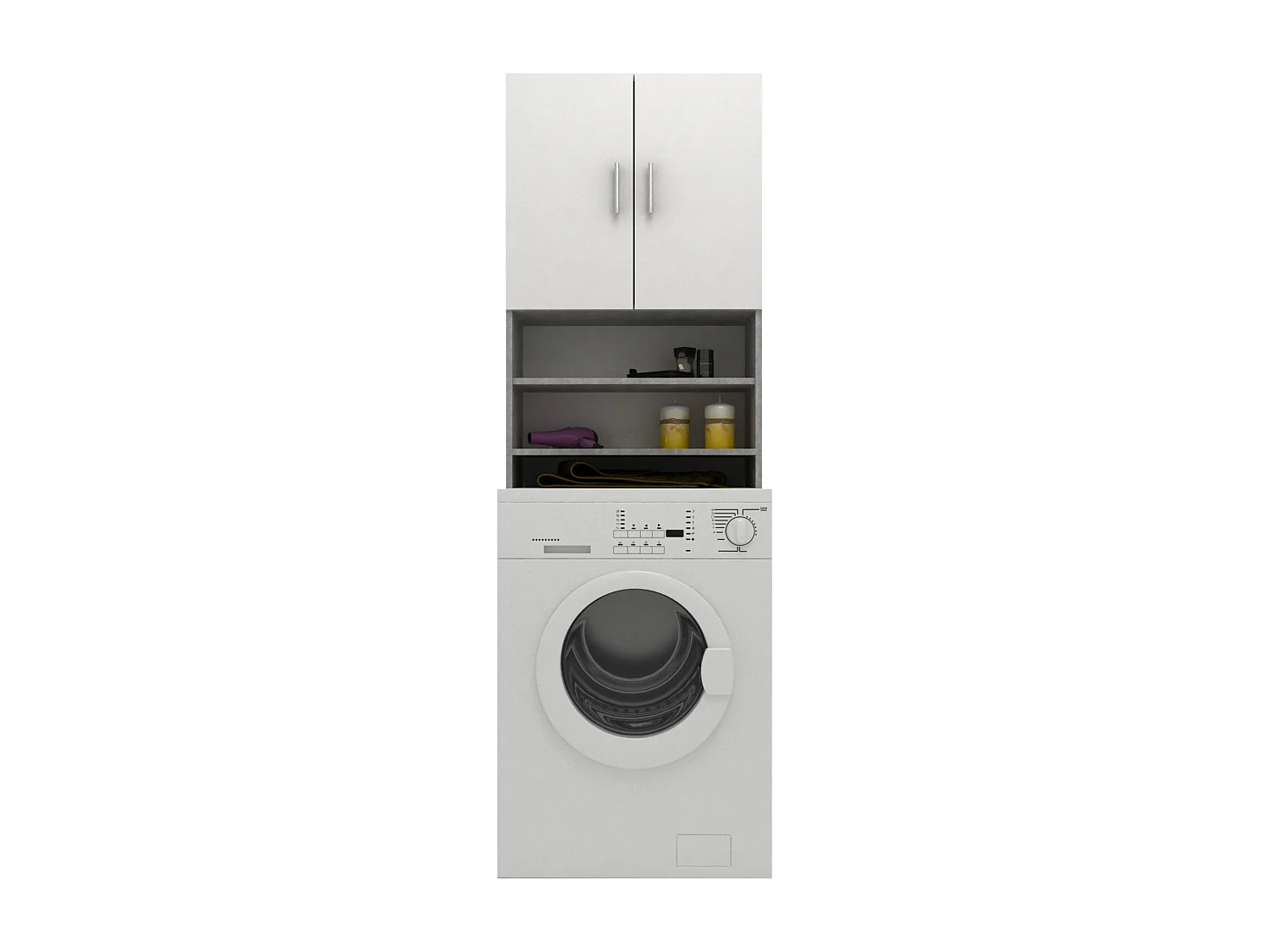 Armoire pour machine à laver haaus Fyn, Béton/Blanc, 65 x 27 x 190 cm