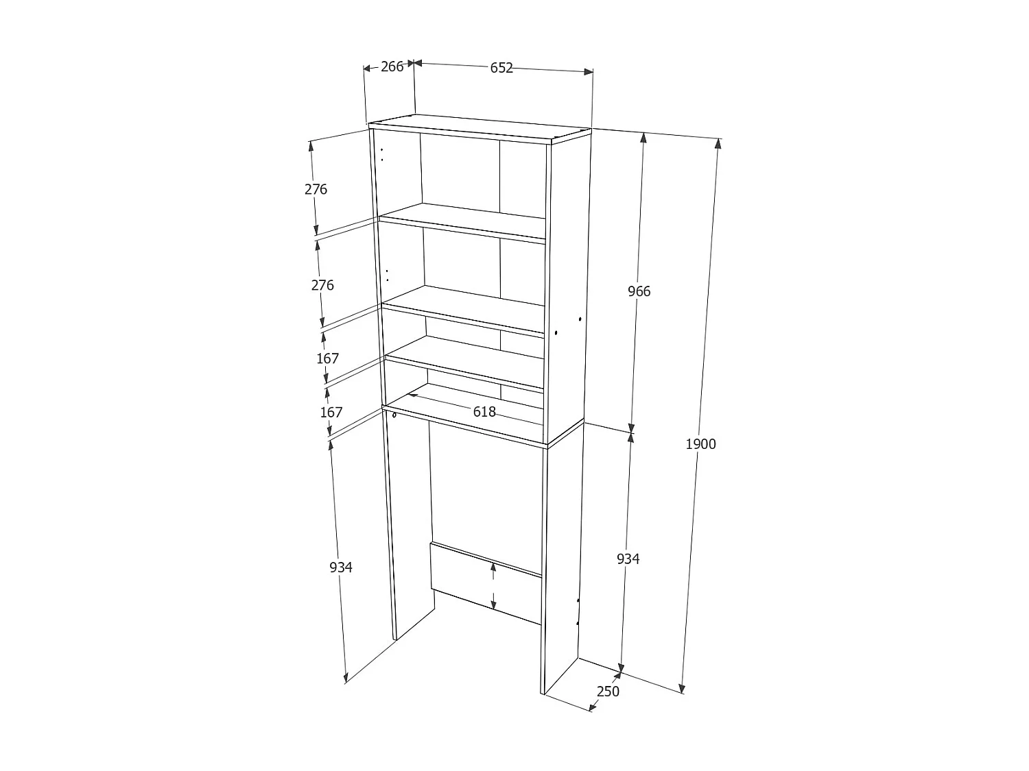 Armoire pour machine à laver haaus Fyn, Béton/Blanc, 65 x 27 x 190 cm