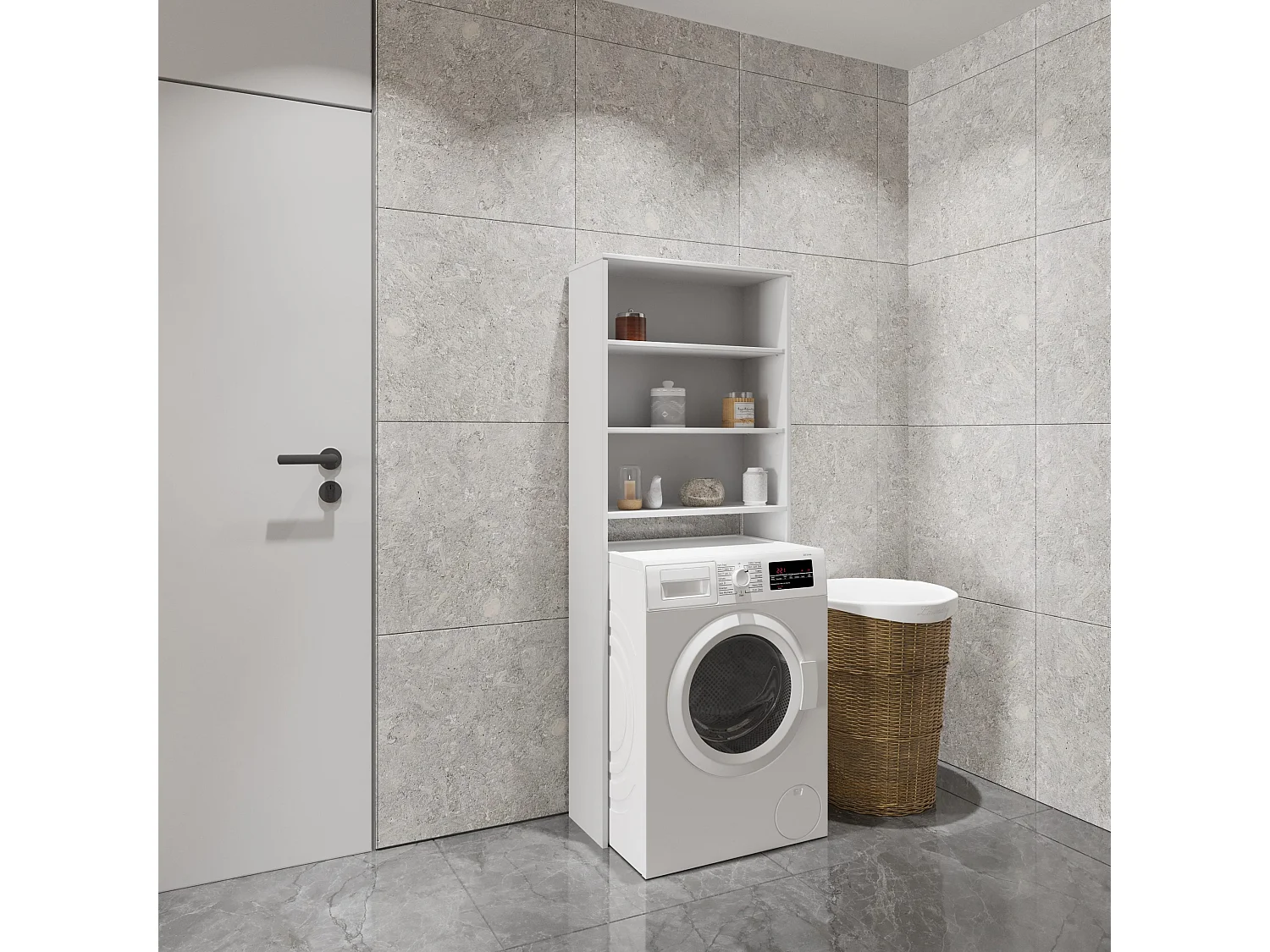 Suporte para máquina de lavar roupa haaus Fyn, branco, 65 x 25 x 170 cm