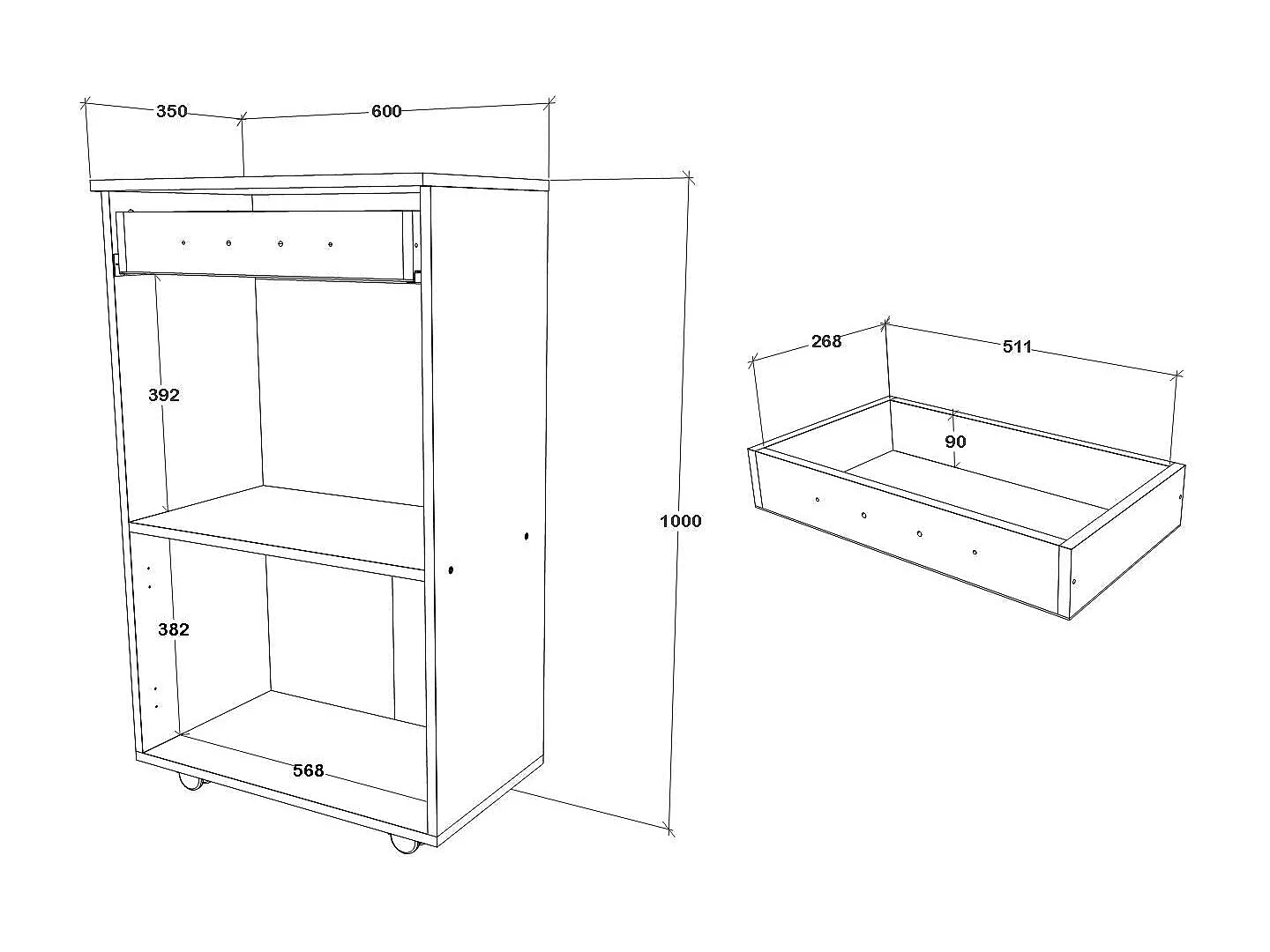 Mueble móvil de cocina haaus  Arno, 1 cajón, 2 puertas, blanco, 60 x 35 x 100 cm