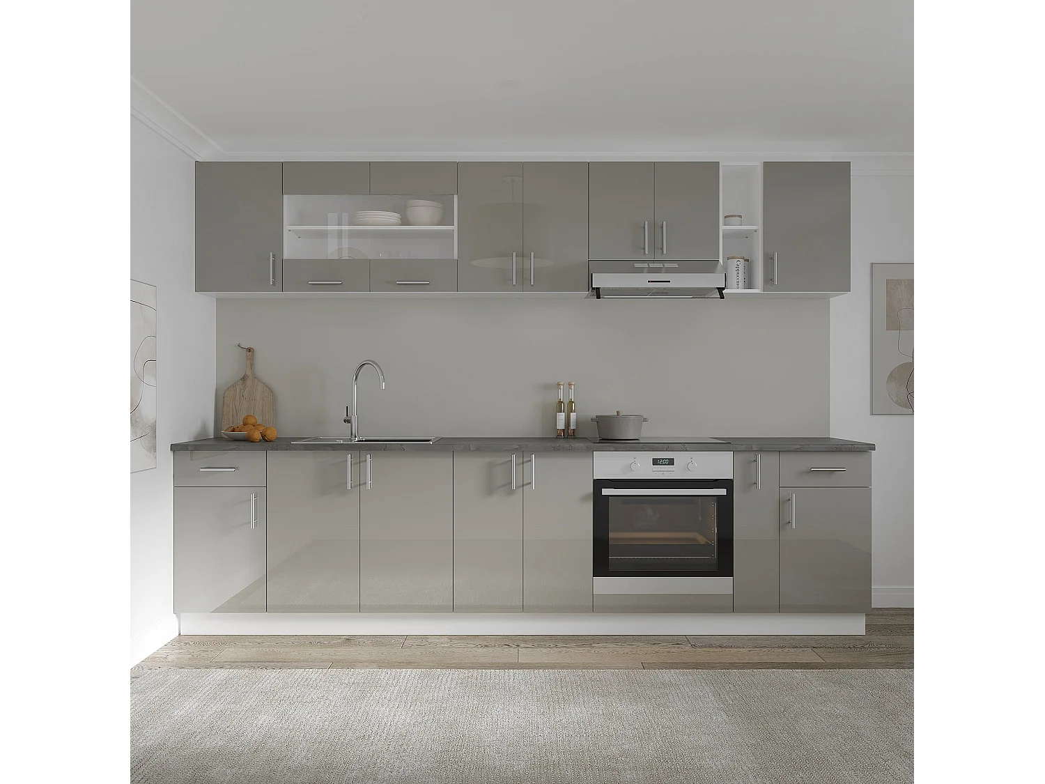 Base haaus Karo, 2 ante, Grigio Lucido/Bianco, MDF, 60 x 50 x 80 cm