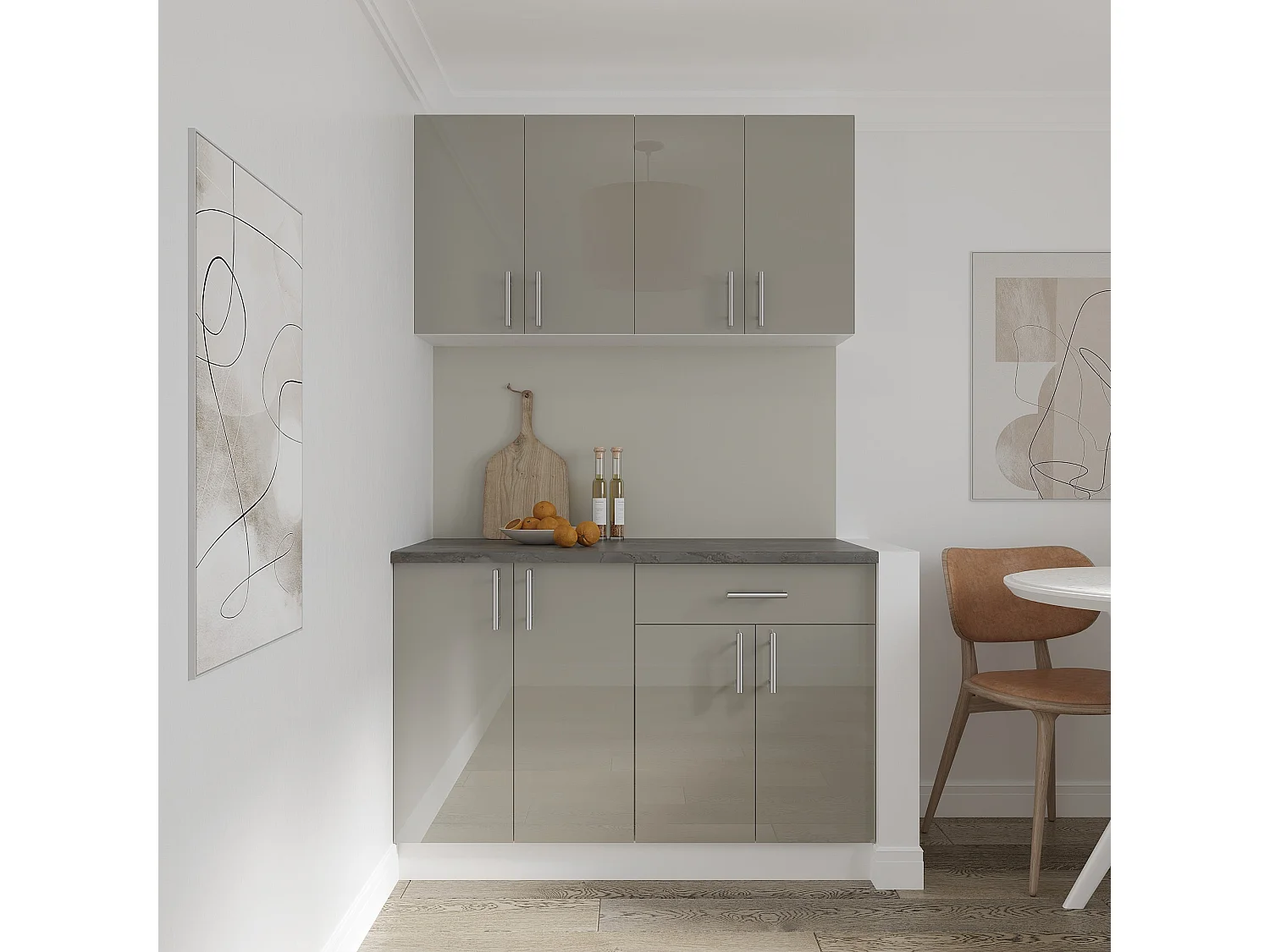 Oberschrank Karo, 2 Türen, Hochglanz Grau/Weiß, MDF, 60 x 30 x 60 cm