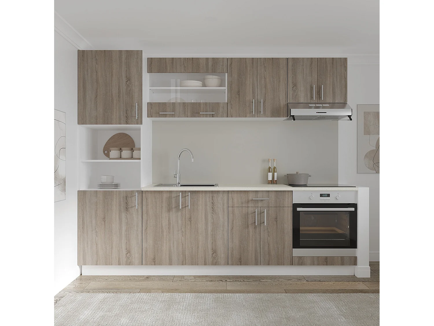 Mueble columna haaus Karo, 2 puertas, con espacio para horno, Roble Sonoma Oscuro/Blanco, 60 x 57 x 210 cm