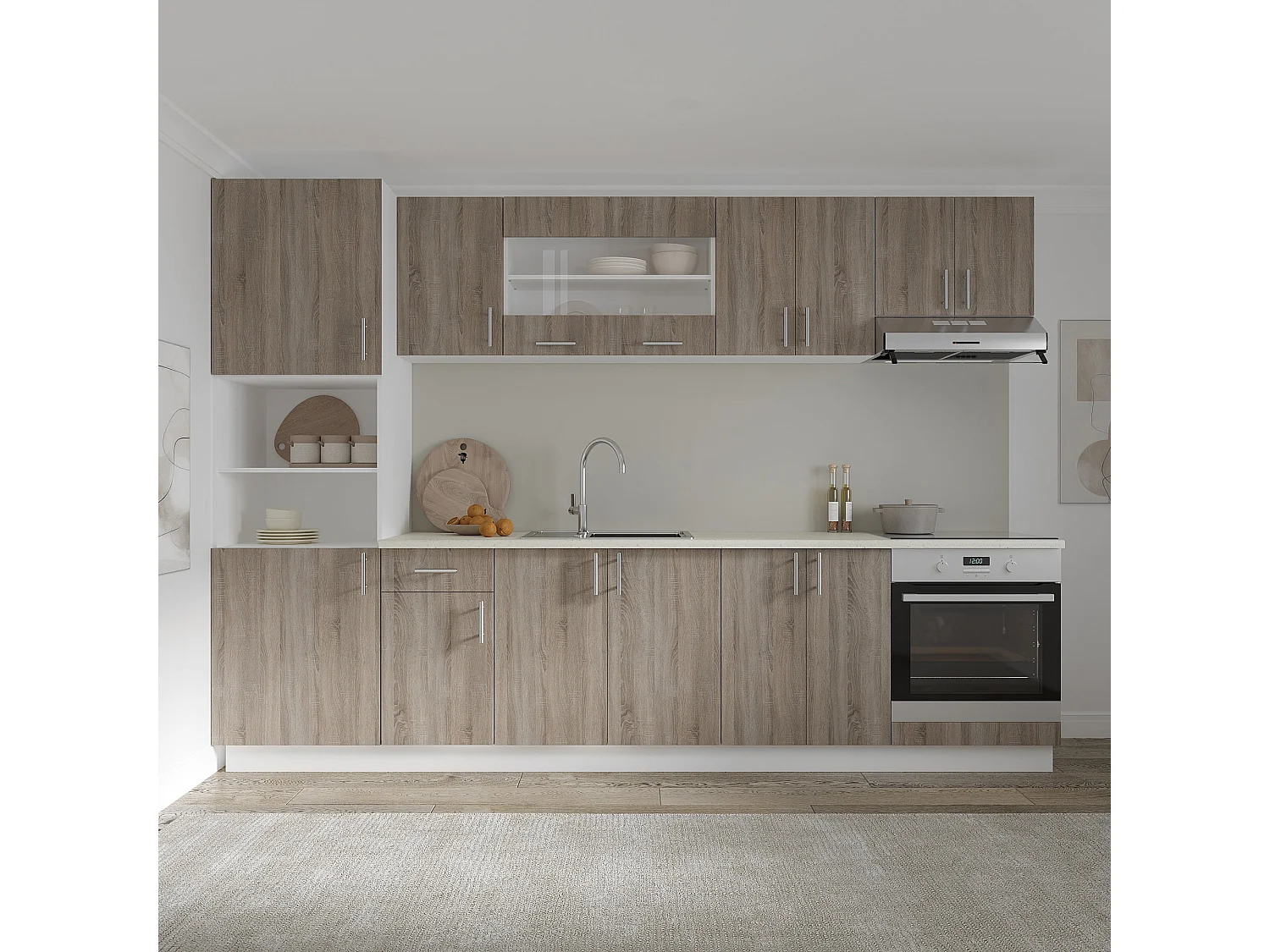 Mueble columna haaus Karo, 2 puertas, con espacio para horno, Roble Sonoma Oscuro/Blanco, 60 x 57 x 210 cm