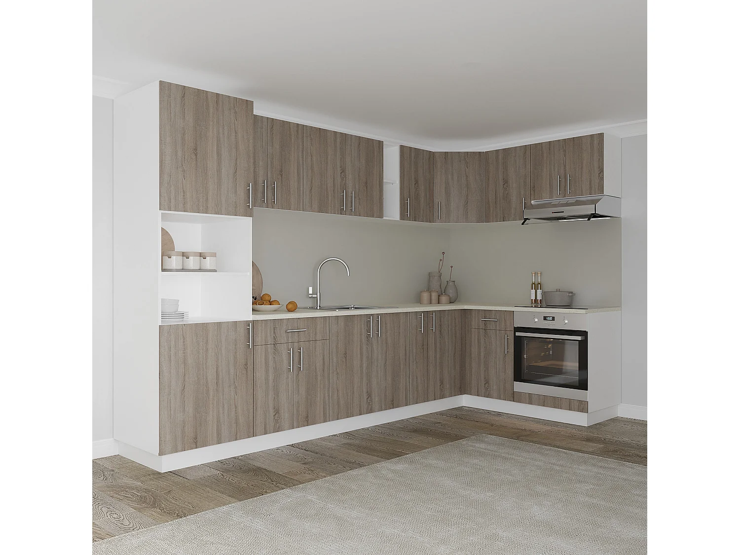 Mueble columna haaus Karo, 2 puertas, con espacio para horno, Roble Sonoma Oscuro/Blanco, 60 x 57 x 210 cm