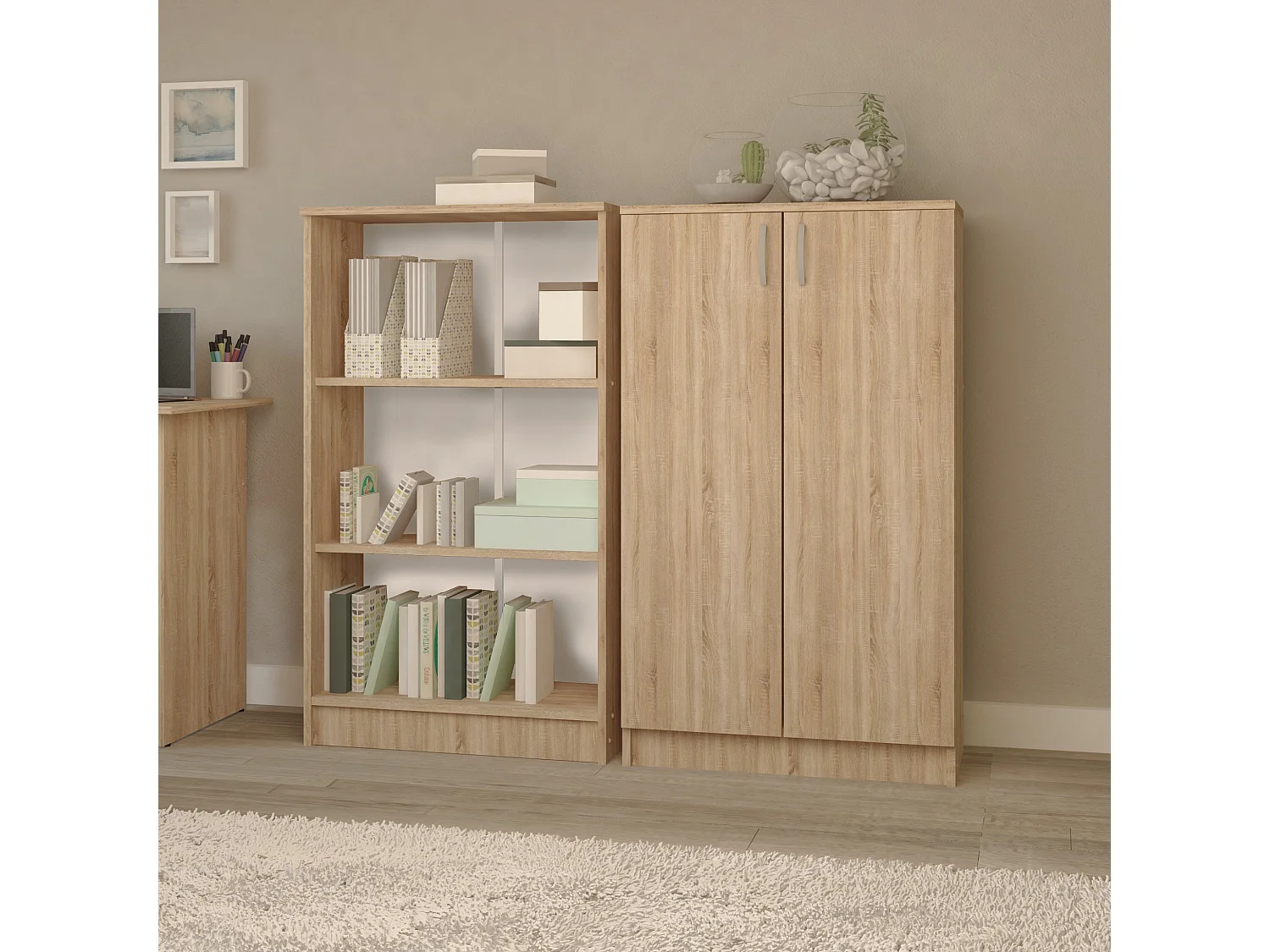 Bibliothèque haaus Flint, 2 portes, Chêne Sonoma, 70 x 32 x 122 cm