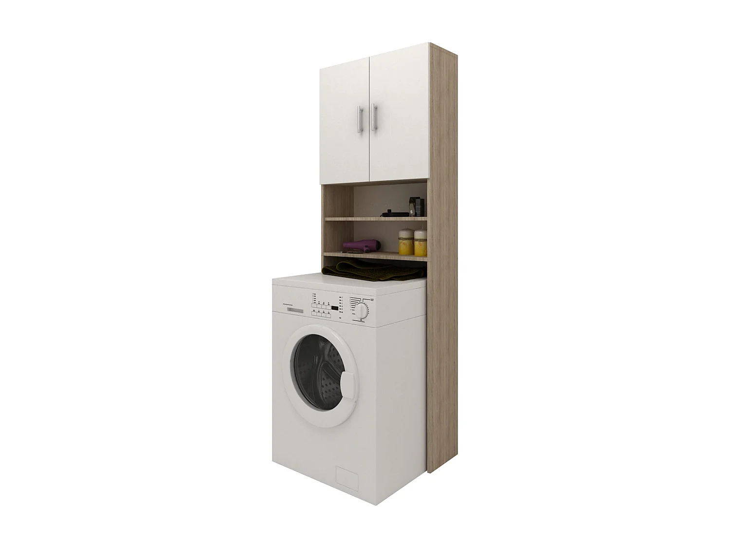 Mobile per lavatrice haaus Fyn, Rovere Sonoma/Bianco, 65 x 27 x 190 cm