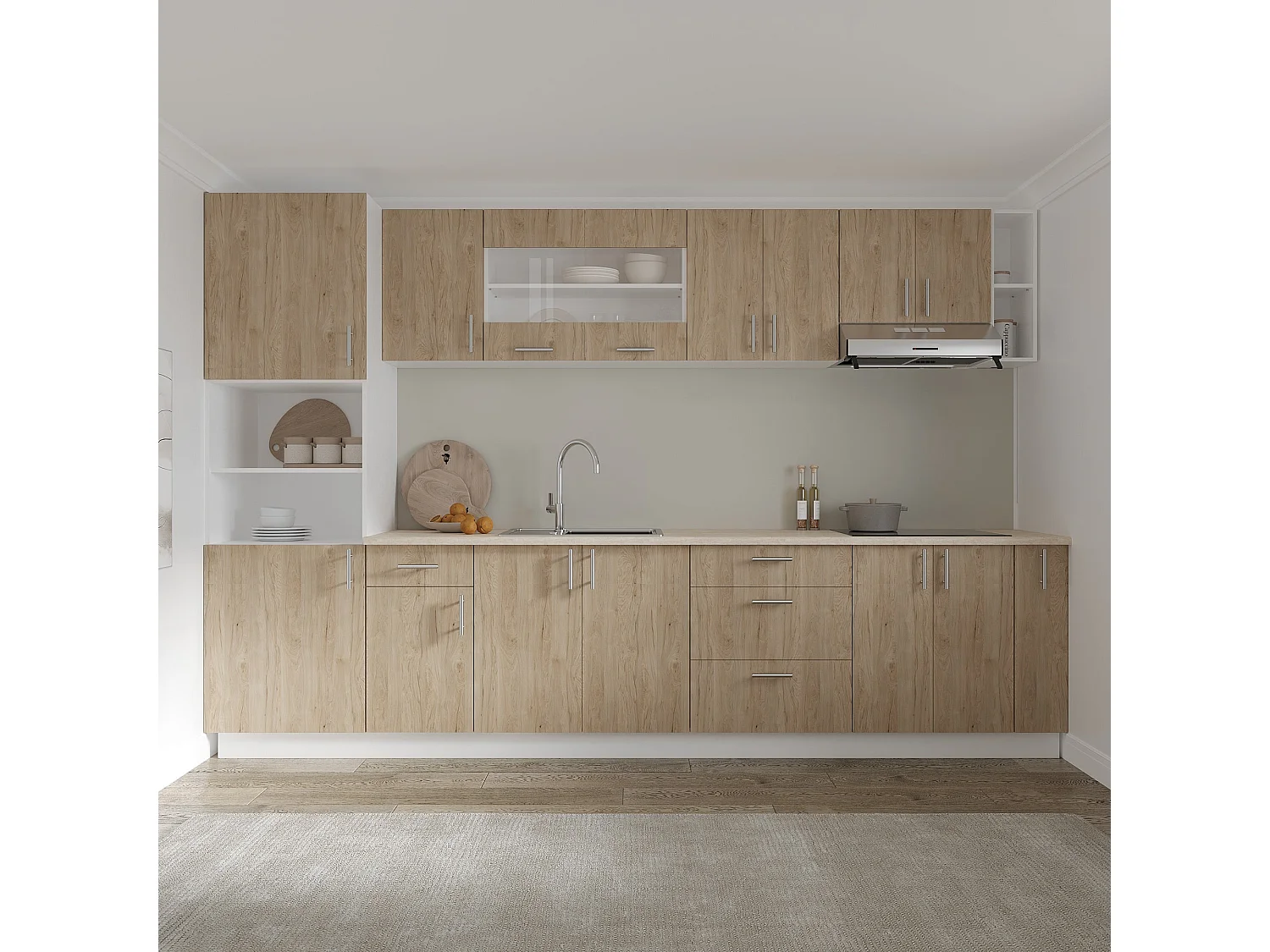 Meuble bas haaus Karo, 1 tiroir, 1 porte, Bois Naturel/Blanc, 40 x 50 x 80 cm