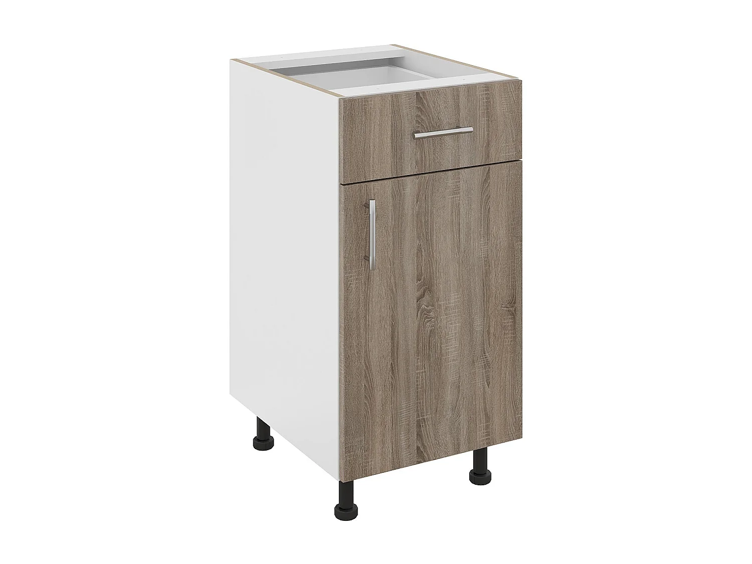 Base haaus Karo, 1 cassetto, 1 anta, Rovere Sonoma scuro/Bianco, 40 x 50 x 80 cm