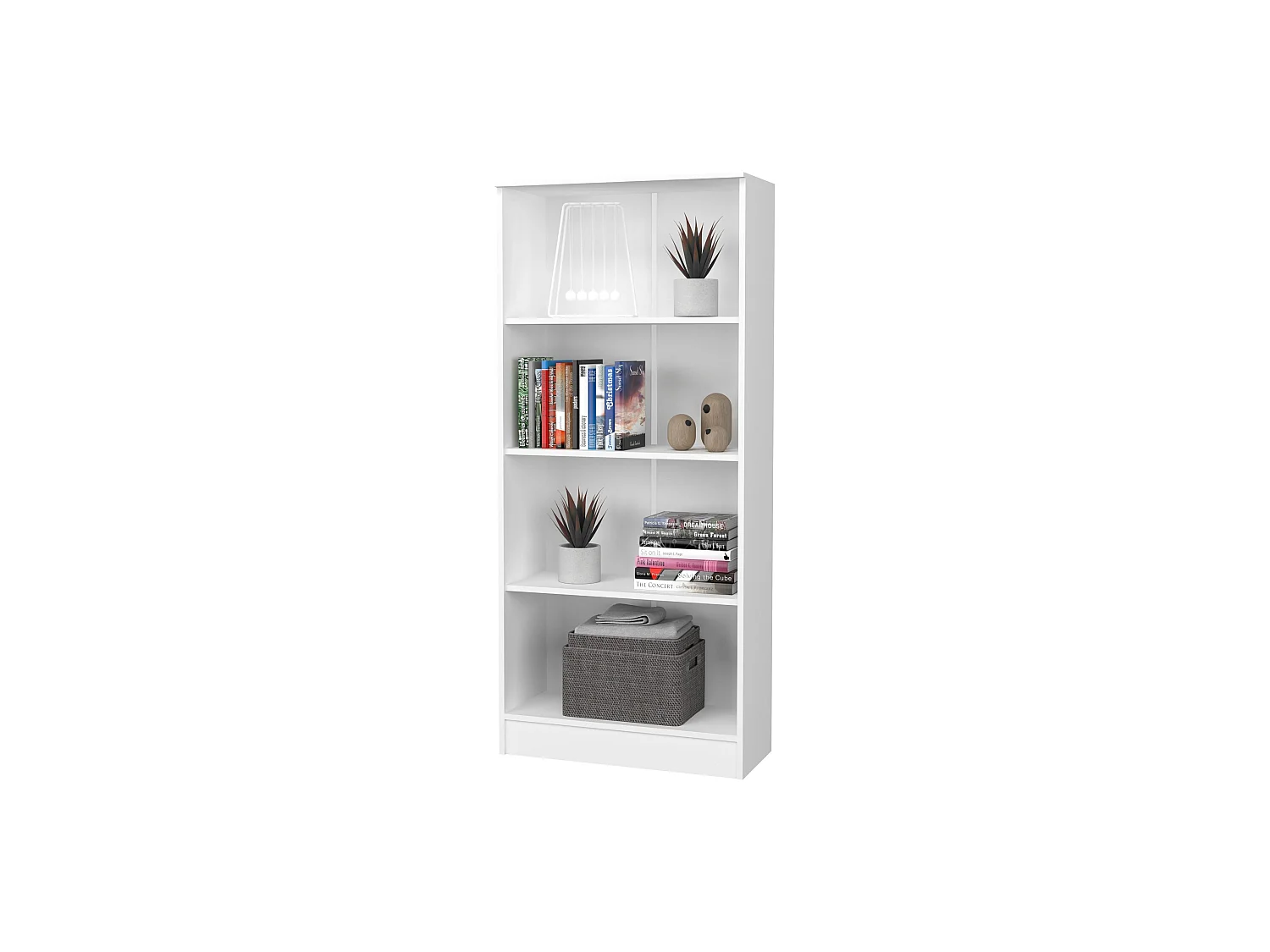 Bibliothèque haaus Flint, 3 étagères, Blanc, 70 x 32 x 159 cm