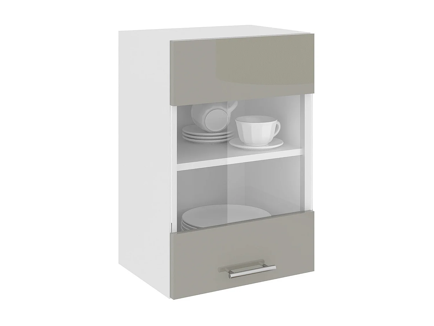 Pensile haaus Karo, 1 anta in vetro, Grigio Lucido/Bianco, MDF, 40 x 30 x 60 cm