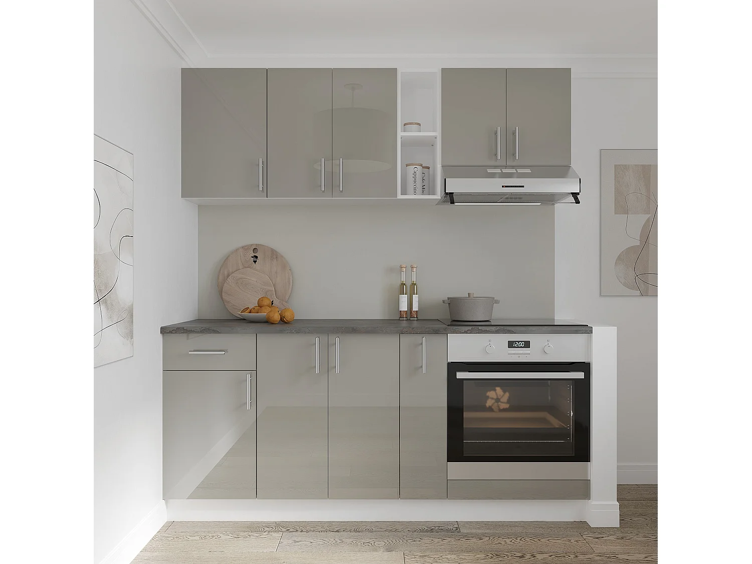 Pensile haaus Karo, 1 anta in vetro, Grigio Lucido/Bianco, MDF, 40 x 30 x 60 cm