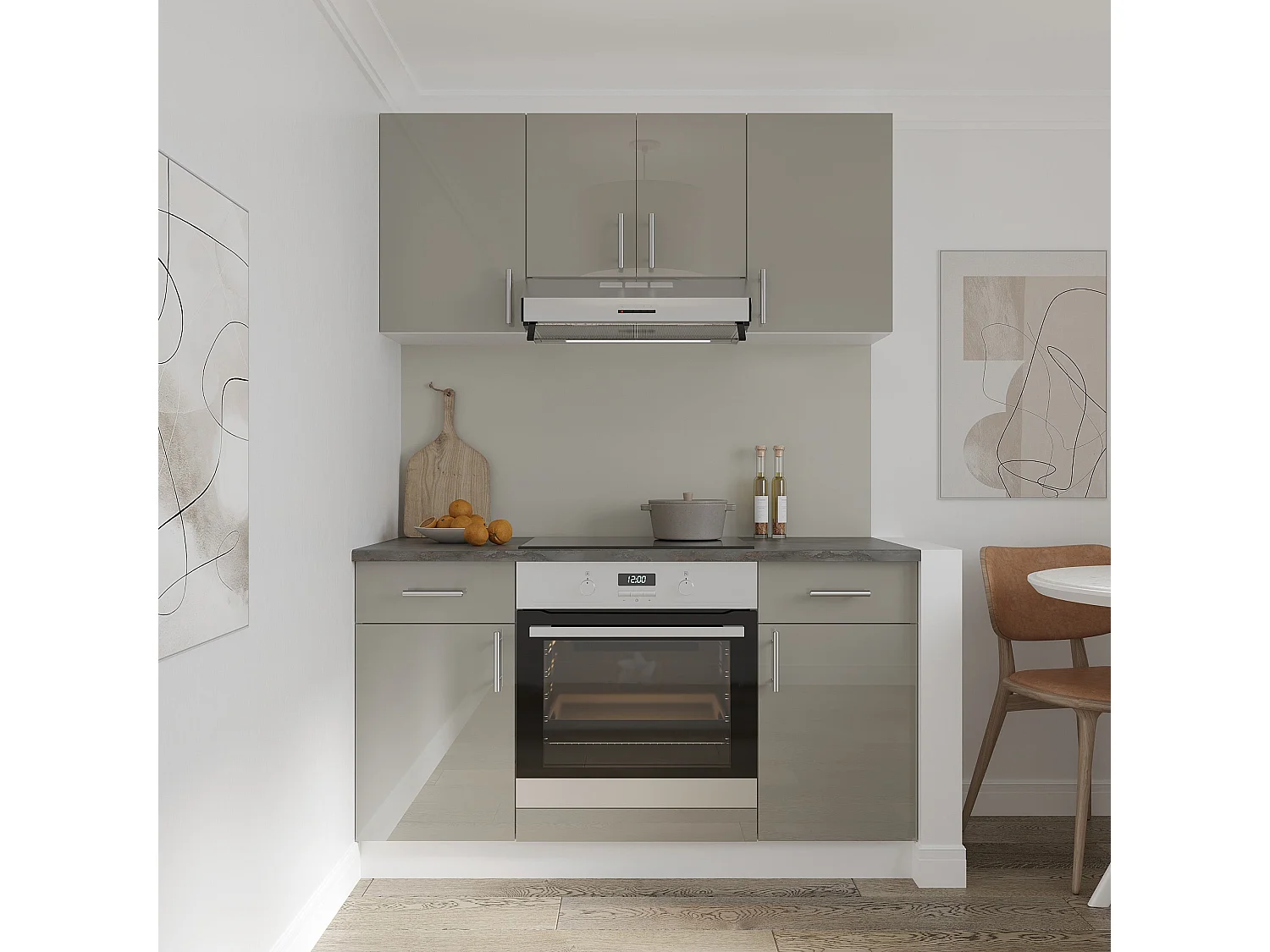 Meuble haut haaus Karo, 1 porte vitrée, Gris Brillant/Blanc, MDF, 40 x 30 x 60 cm