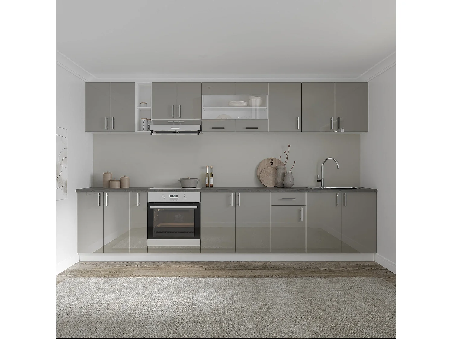 Armário superior haaus Karo, 1 porta com vidro, Cinzento Brilhante/Branco, MDF, 40 x 30 x 60 cm