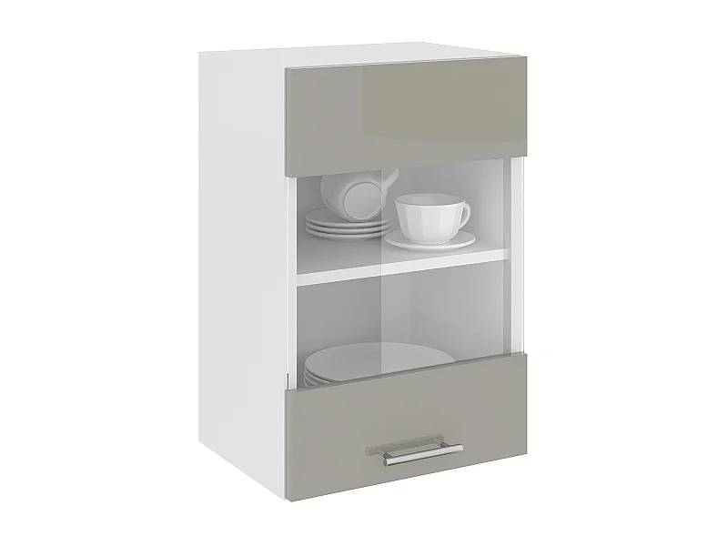 Pensile haaus Karo, 1 anta in vetro, Grigio Lucido/Bianco, MDF, 40 x 30 x 60 cm