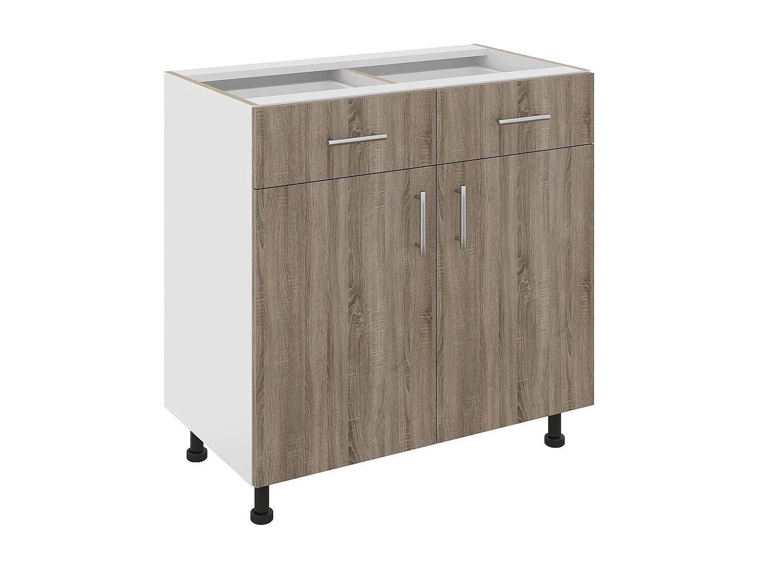 Mobile base haaus Karo, 2 cassetti, 2 ante, Rovere Sonoma Scuro/Bianco, 80 x 50 x 80 cm