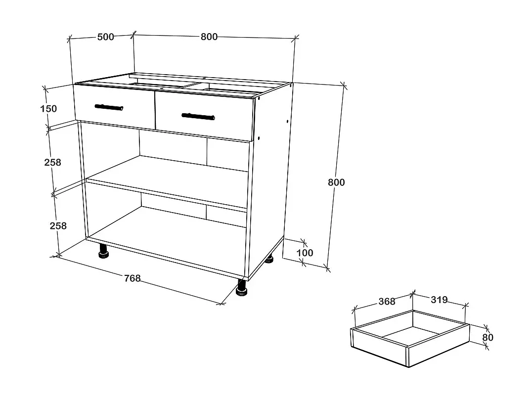Mobile base haaus Karo, 2 cassetti, 2 ante, Rovere Sonoma Scuro/Bianco, 80 x 50 x 80 cm