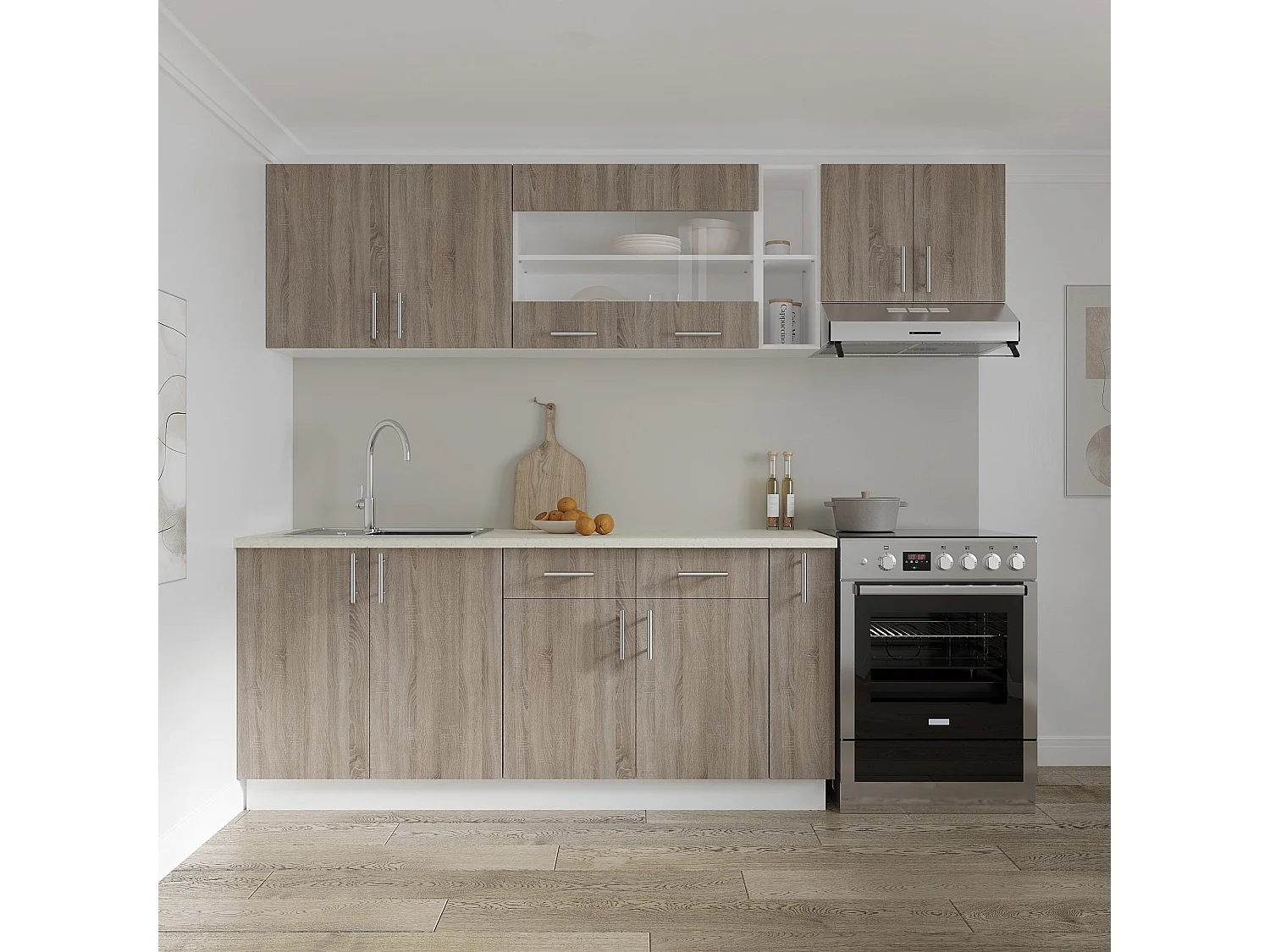 Mobile base haaus Karo, 2 cassetti, 2 ante, Rovere Sonoma Scuro/Bianco, 80 x 50 x 80 cm