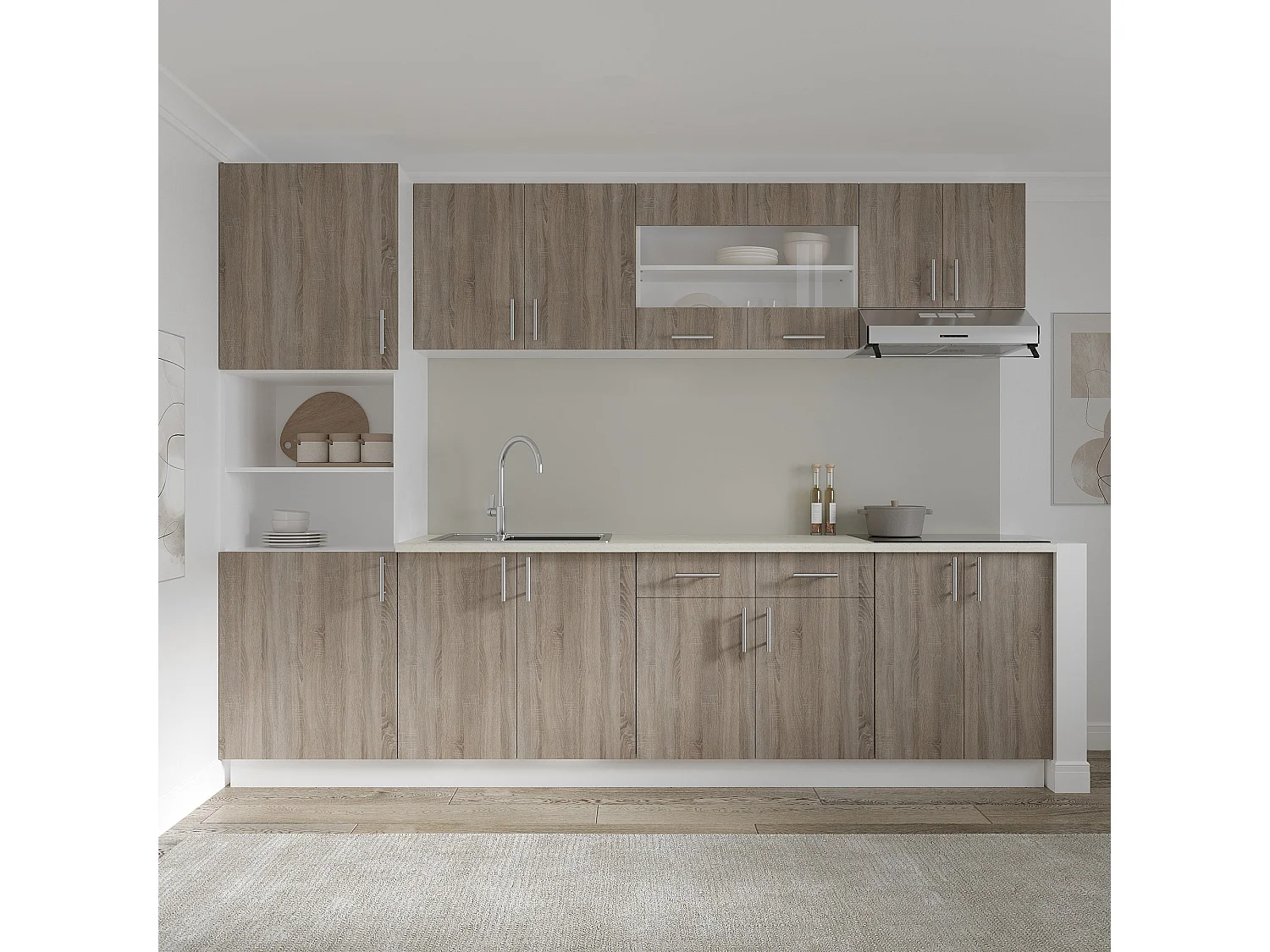 Meuble bas haaus Karo, 2 tiroirs, 2 portes, Chêne Sonoma foncé/Blanc, 80 x 50 x 80 cm
