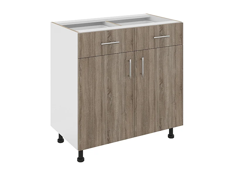 Mobile base haaus Karo, 2 cassetti, 2 ante, Rovere Sonoma Scuro/Bianco, 80 x 50 x 80 cm