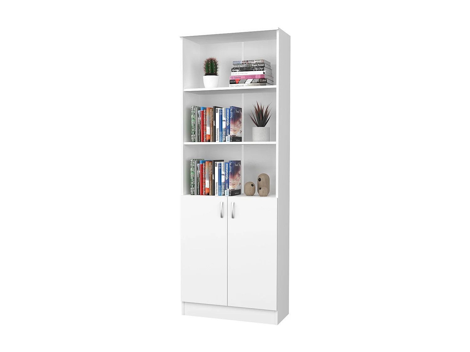 Librería haaus Flint, con puertas inferiores y 2 estantes, Blanco, 70 x 32 x 196 cm