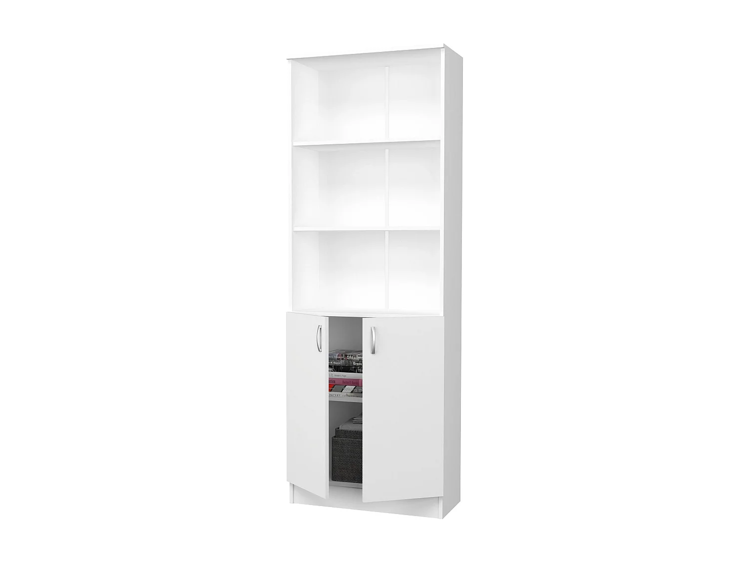 Librería haaus Flint, con puertas inferiores y 2 estantes, Blanco, 70 x 32 x 196 cm