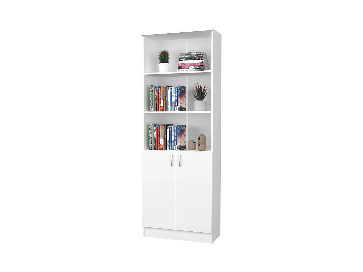 Bibliothèque haaus Flint, avec portes inférieures et 2 étagères, Blanc, 70 x 32 x 196 cm
