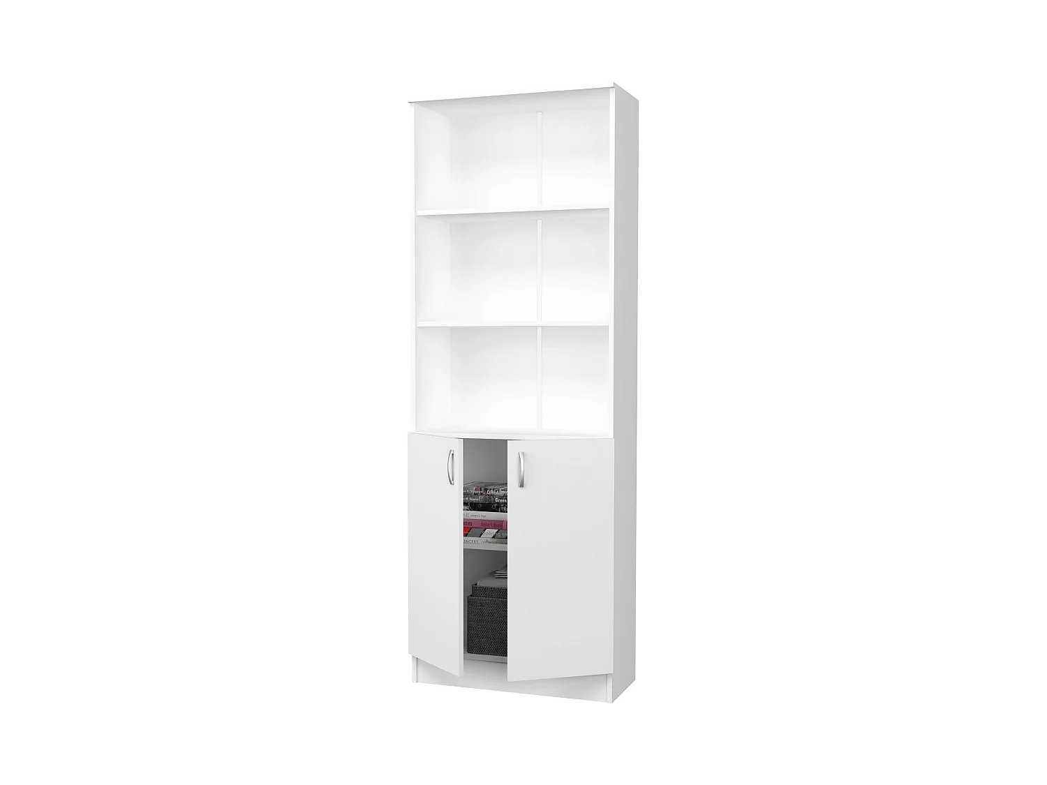 Bibliothèque haaus Flint, avec portes inférieures et 2 étagères, Blanc, 70 x 32 x 196 cm