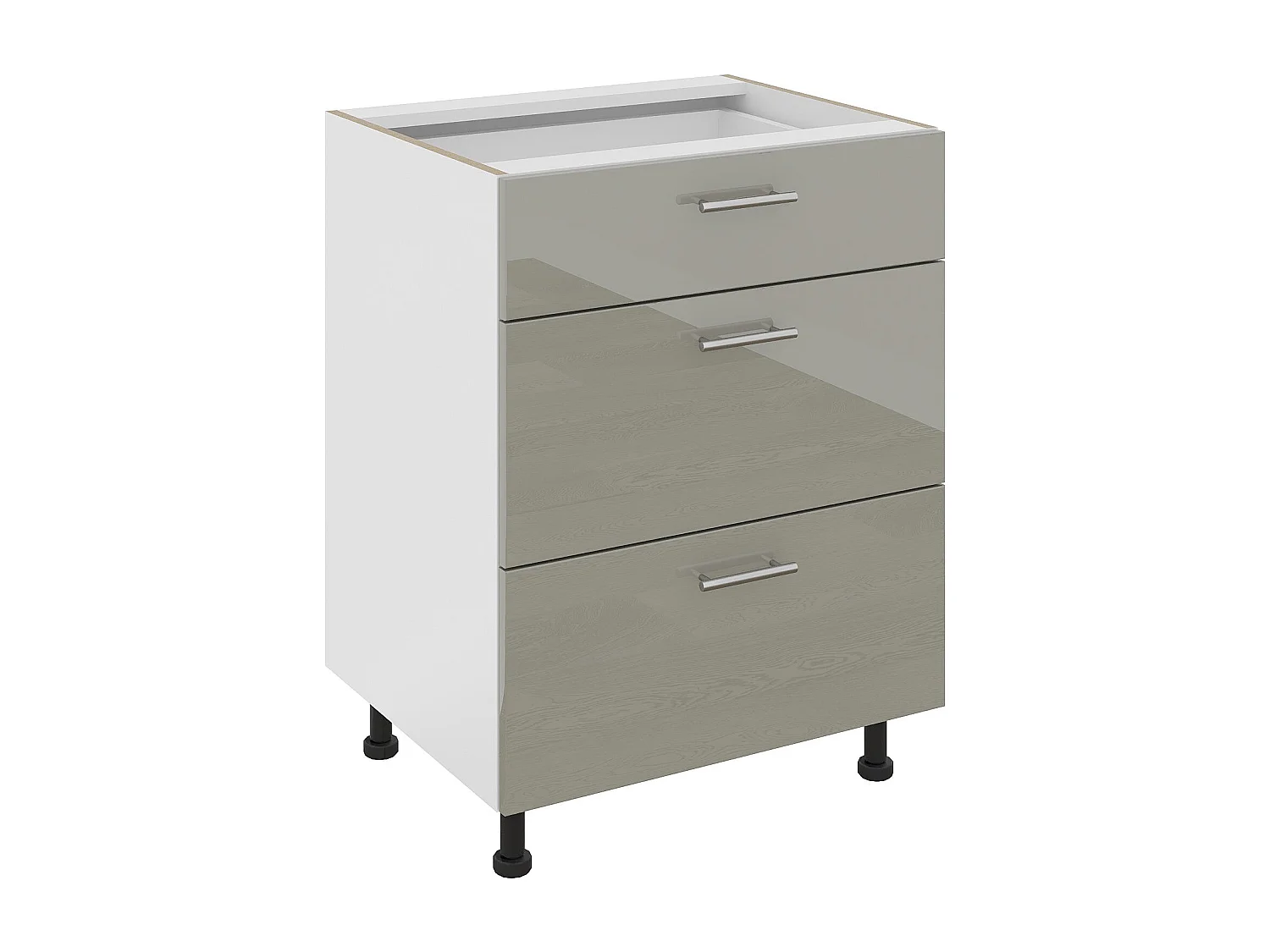 Mueble bajo haaus Karo, 3 cajones, Gris Brillante/Blanco, MDF, 60 x 50 x 80 cm