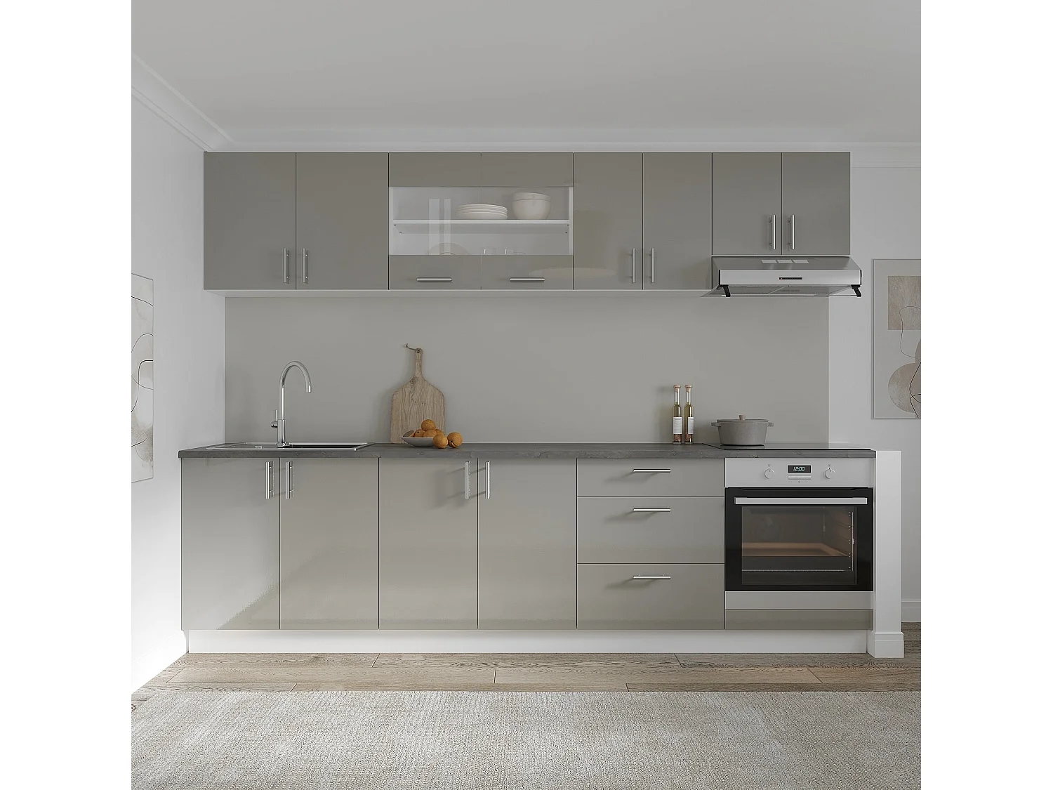 Mueble bajo haaus Karo, 3 cajones, Gris Brillante/Blanco, MDF, 60 x 50 x 80 cm