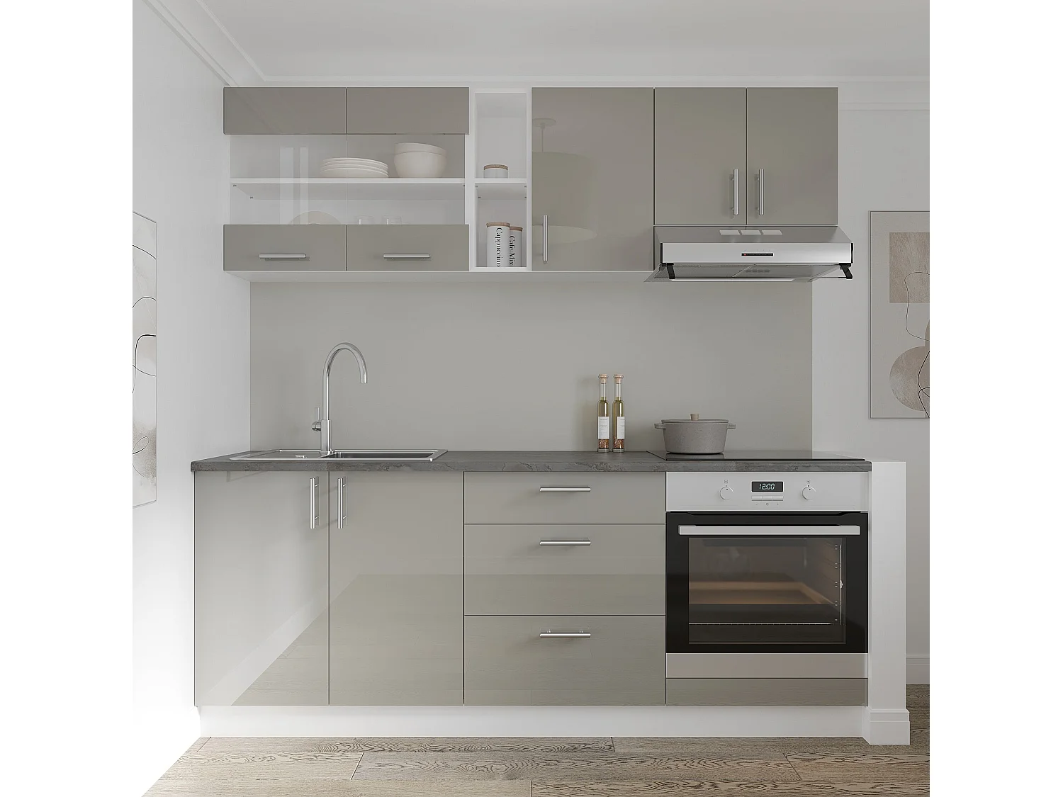 Meuble bas haaus Karo, 3 tiroirs, Gris Brillant/Blanc, MDF, 60 x 50 x 80 cm