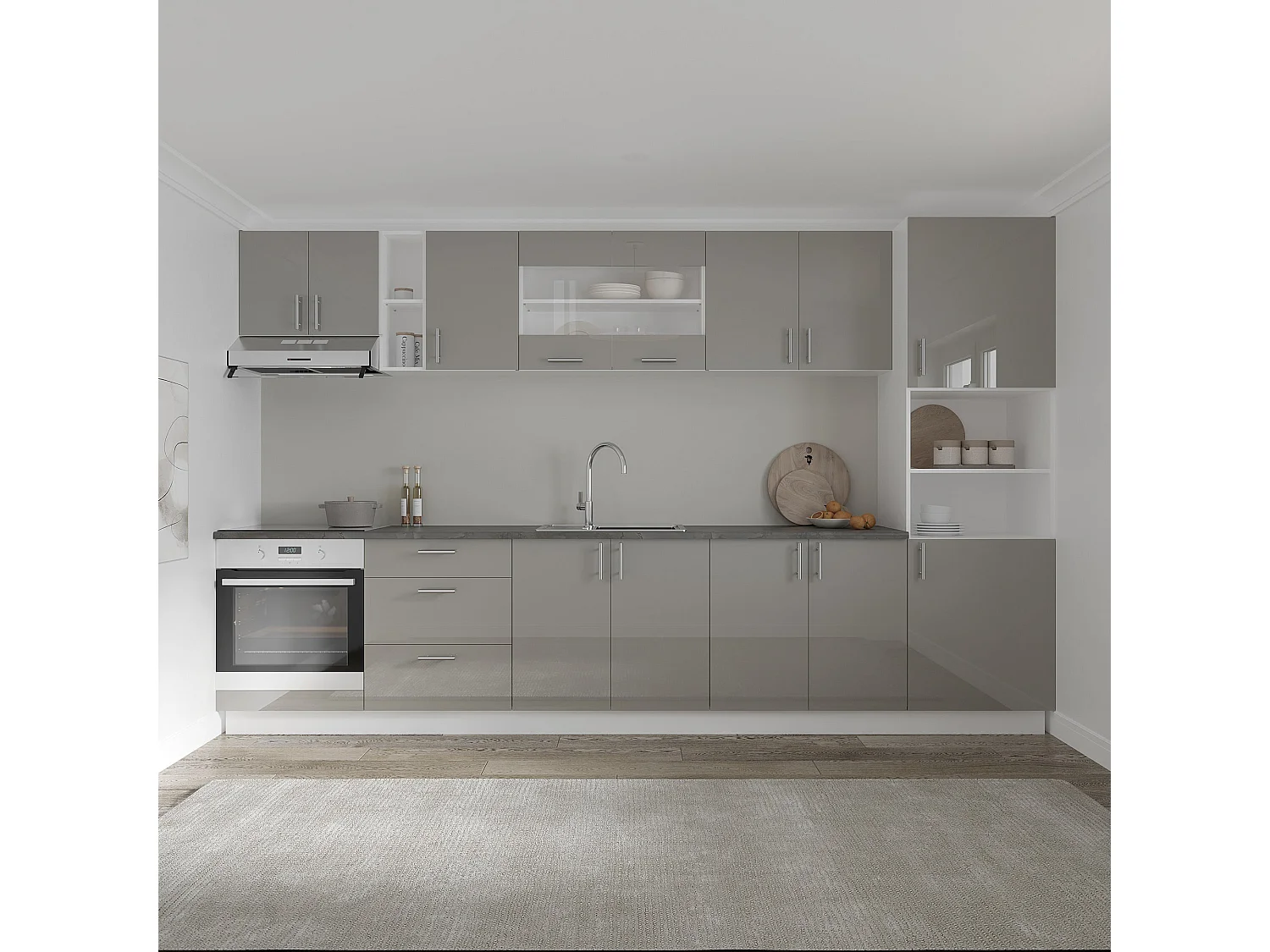 Mueble bajo haaus Karo, 3 cajones, Gris Brillante/Blanco, MDF, 60 x 50 x 80 cm