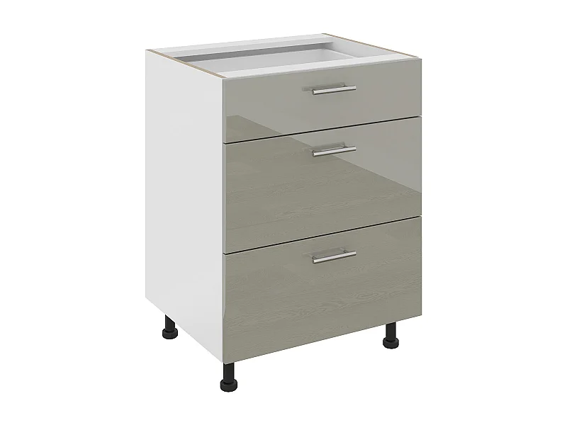 Base haaus Karo, 3 cassetti, Grigio Lucido/Bianco, MDF, 60 x 50 x 80 cm