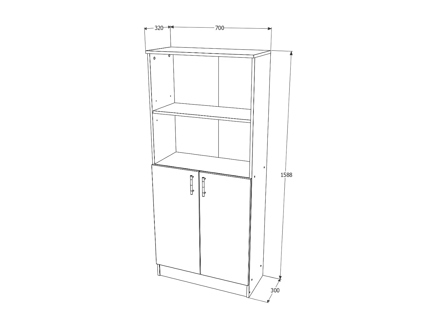 Bibliothèque haaus Flint, avec portes inférieures et 1 étagère, Blanc, 70 x 32 x 159 cm