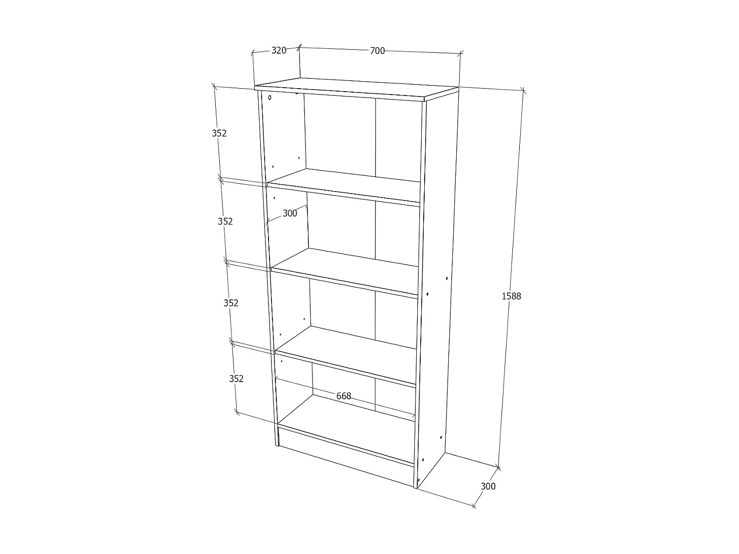 Bibliothèque haaus Flint, avec portes inférieures et 1 étagère, Blanc, 70 x 32 x 159 cm