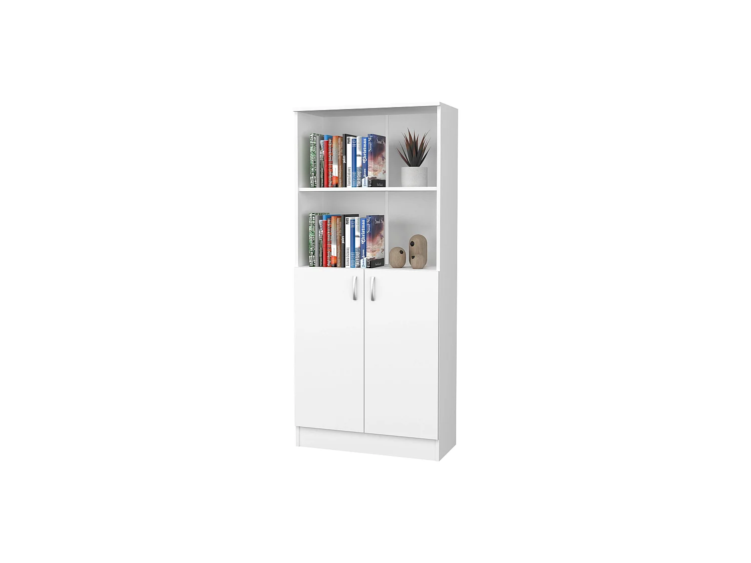 Bibliothèque haaus Flint, avec portes inférieures et 1 étagère, Blanc, 70 x 32 x 159 cm